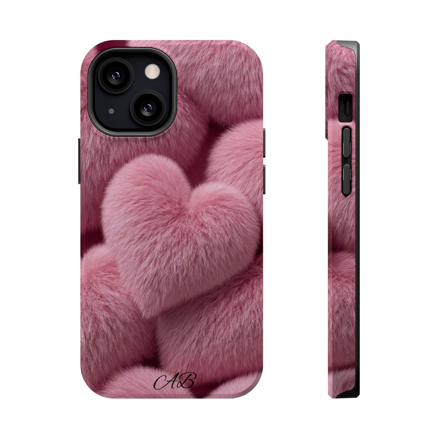 Pink Fuzzy Heart Phone Case — Magnetic Impact-Resistant