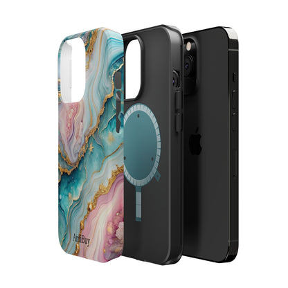Marbled Aqua & Rose Gold Magnetic Impact Phone Case