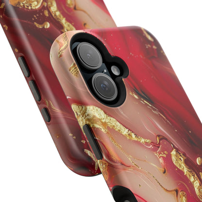 Red Marble & Gold Phone Case — Magnetic Impact-Resistant Protective Cover