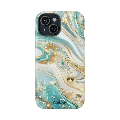 Marbled Teal & Gold Magnetic Impact-Resistant Phone Case