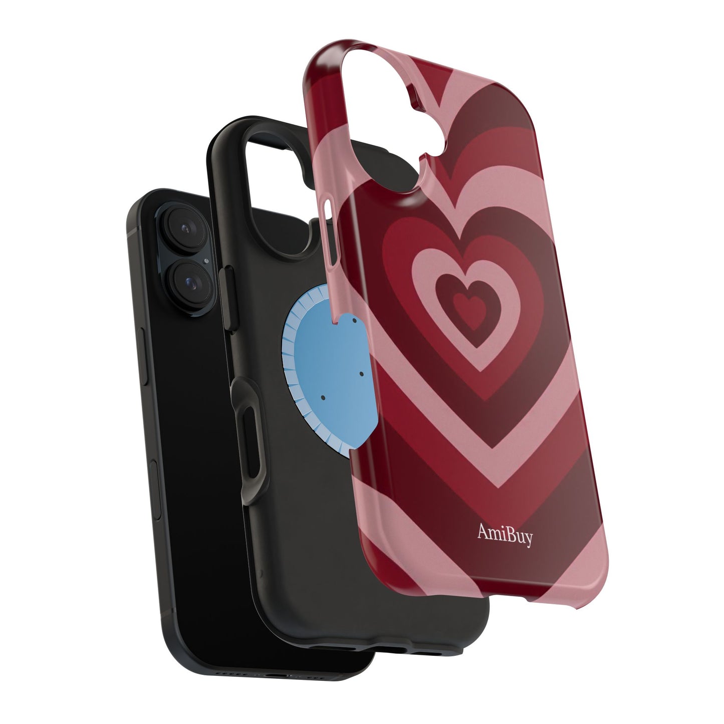 Magnetic Impact-Resistant Phone Case — Retro Layered Heart Design