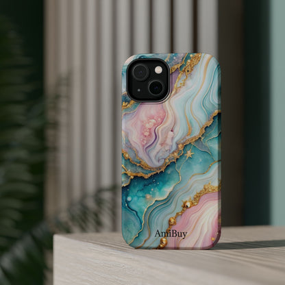 Marbled Aqua & Rose Gold Magnetic Impact Phone Case
