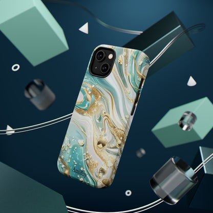 Marbled Teal & Gold Magnetic Impact-Resistant Phone Case