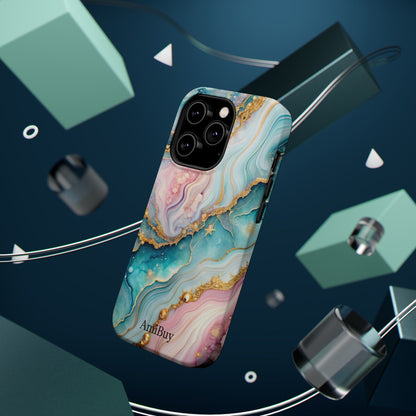 Marbled Aqua & Rose Gold Magnetic Impact Phone Case
