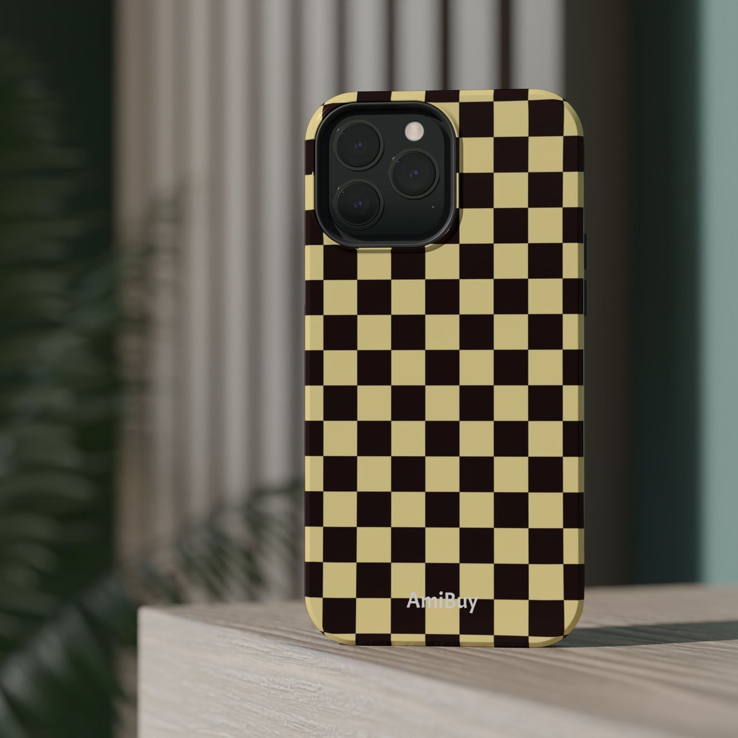 Checkerboard Magnetic Impact Case — Retro Black & Cream Phone Cover