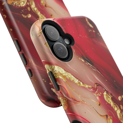 Red Marble & Gold Phone Case — Magnetic Impact-Resistant Protective Cover