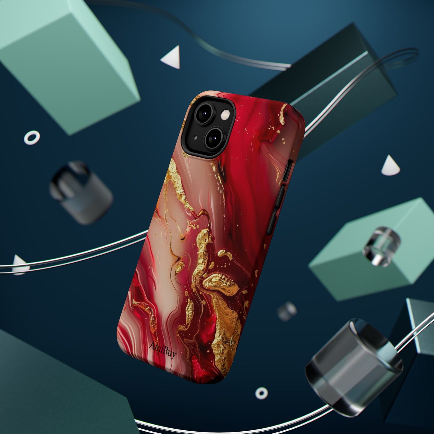 Red Marble & Gold Phone Case — Magnetic Impact-Resistant Protective Cover