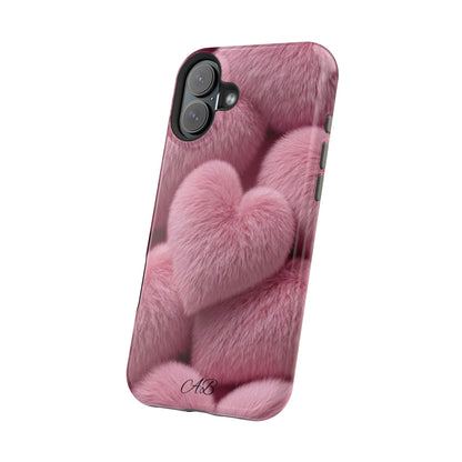 Pink Fuzzy Heart Phone Case — Magnetic Impact-Resistant
