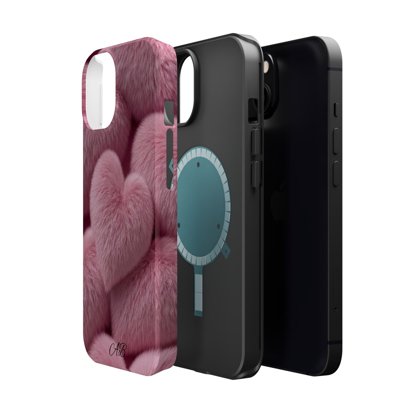 Pink Fuzzy Heart Phone Case — Magnetic Impact-Resistant