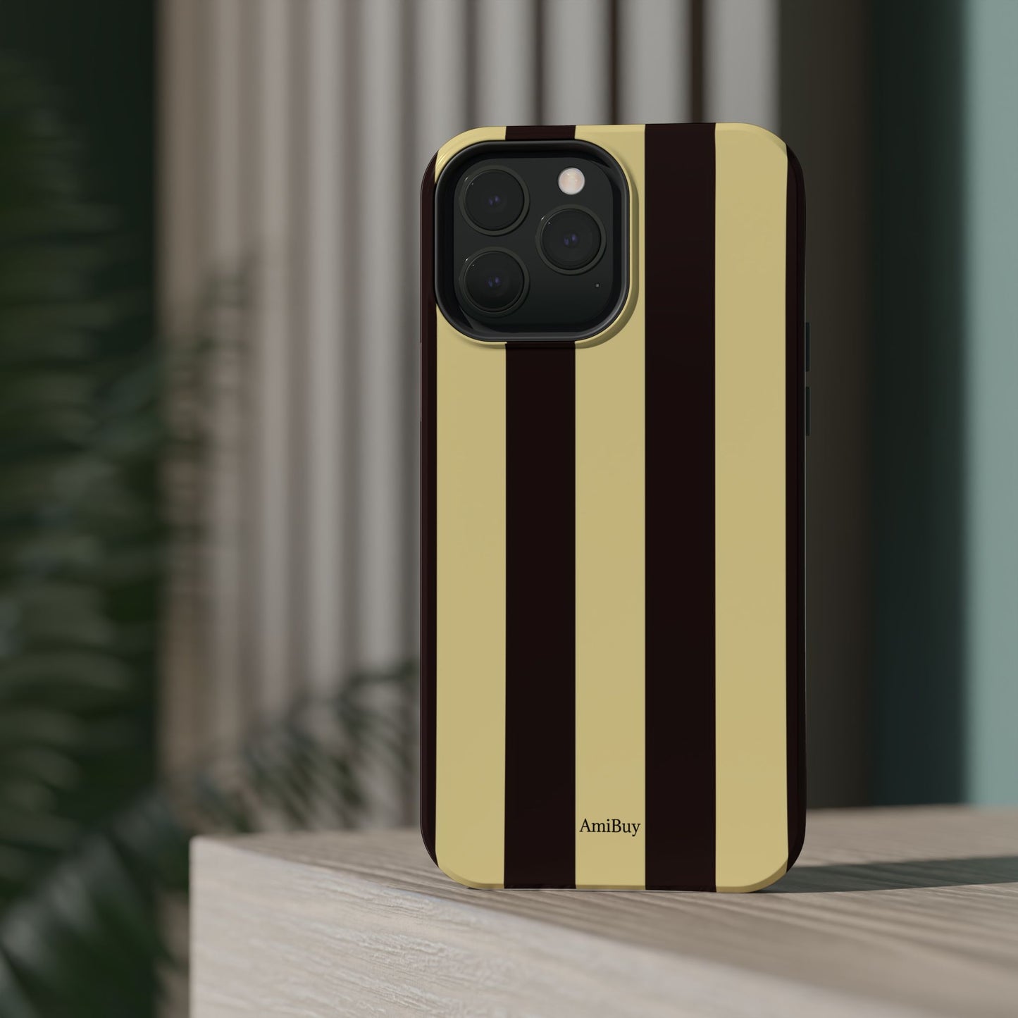 Striped Magnetic Impact-Resistant Phone Case — Brown & Cream Vertical Stripes
